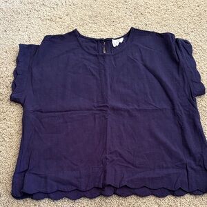 Umgee Deep Blue Scallop Hem Blouse